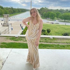 Gold and White Sequined Prom Dress